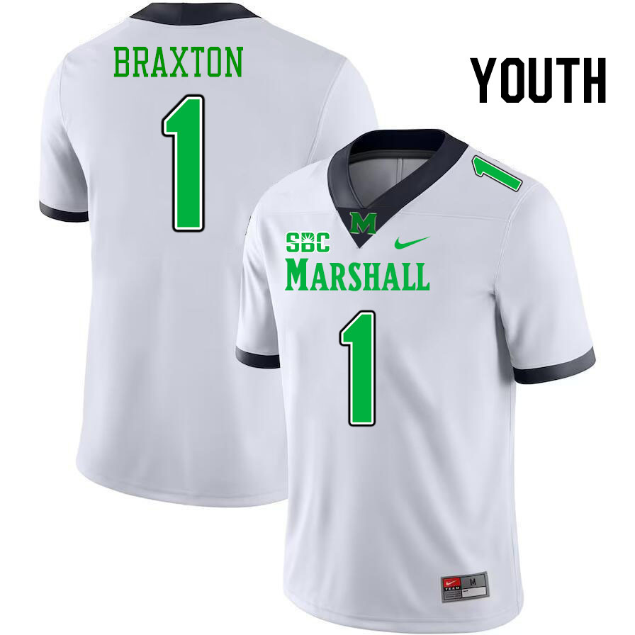 Youth #1 Braylon Braxton Marshall Thundering Herd SBC Conference College Football Jerseys Stitched-W